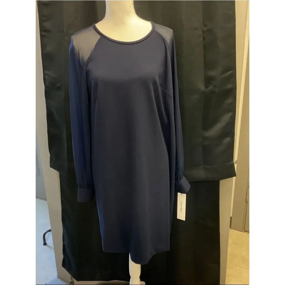 Calvin Klein Dark Navy Long-Sleeve Shift Dress